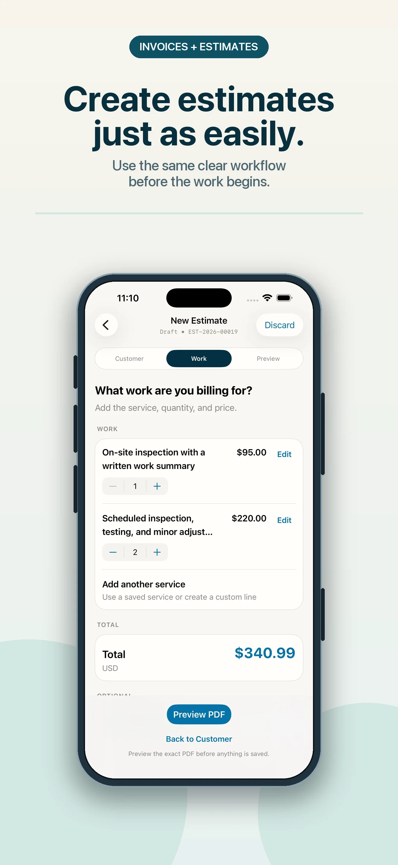 Creating an estimate in InvoiceCove